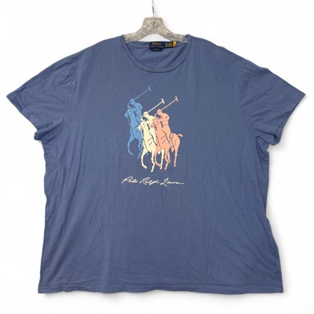 Polo Ralph Lauren Classic Fit Big Pony Tricolor Jersey T-Shirt Blue | Men's XXL
